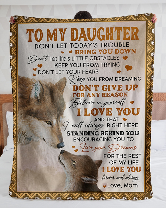 Personalized Fleece Blanket For Daughter Print Wolf Family Sweet Message For Daughter Customized Blanket Gifts For Birthday