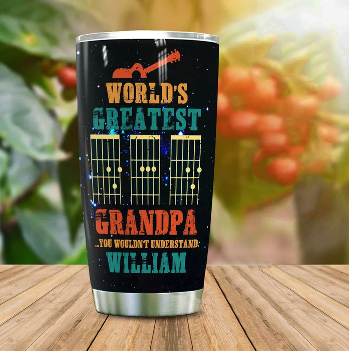 Personalized Tumbler For Grandpa From Grandkids World Greatest Grandpa Guitar Lovers Custom Name Travel Cup Xmas Gifts