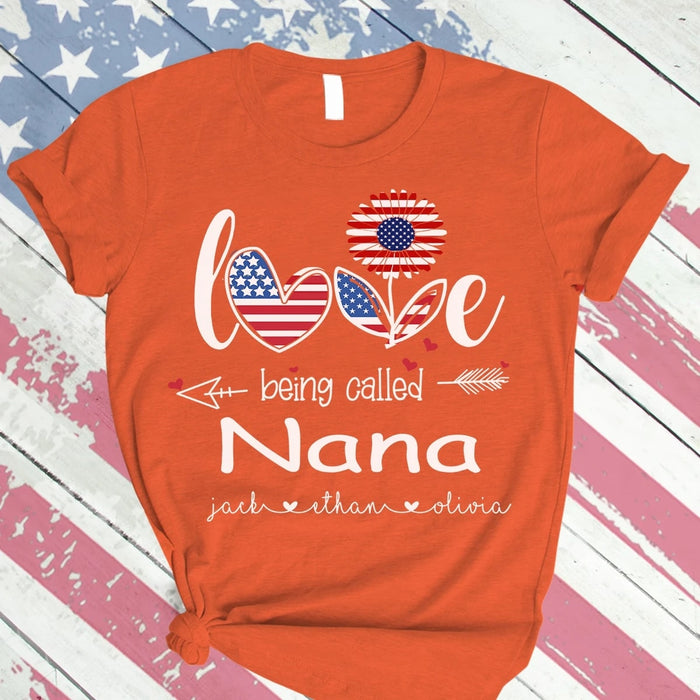 Personalized Grandma Shirt Gifts for Independence Day Daisy Love Being Called Nana USA Tshirt