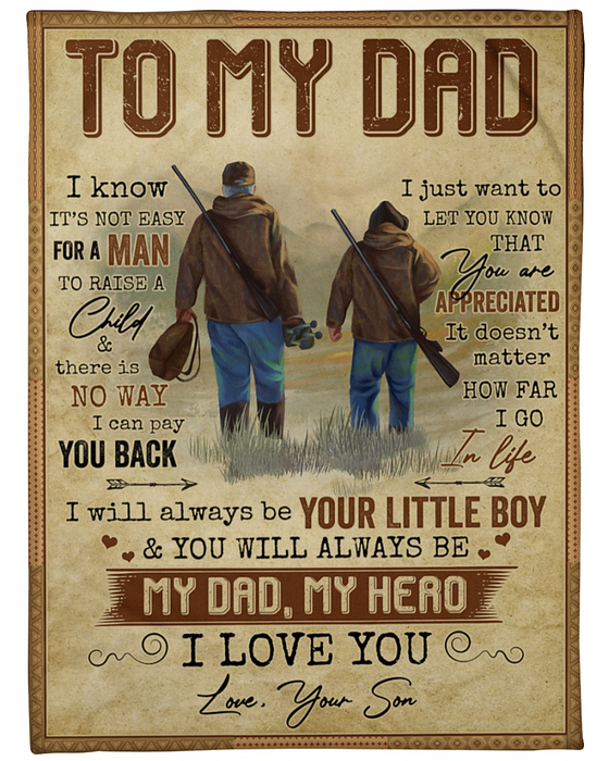 Personalized Fleece Blanket For Dad Print Dad And Son Go Hunting Customized Blanket Gift For Fathers Day Birthday Thanksgiving