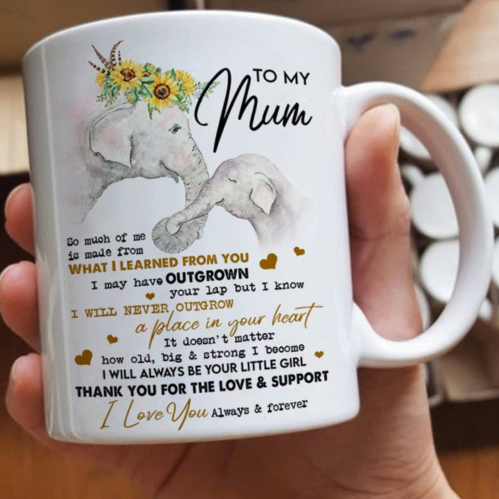 Personalized To Mum Coffee Mug Sweet Quotes Mothers Day Gifts Print Elephant Family Sunflower Mug Customized Mug Gifts For Mothers Day 11Oz 15Oz Ceramic Coffee Mug