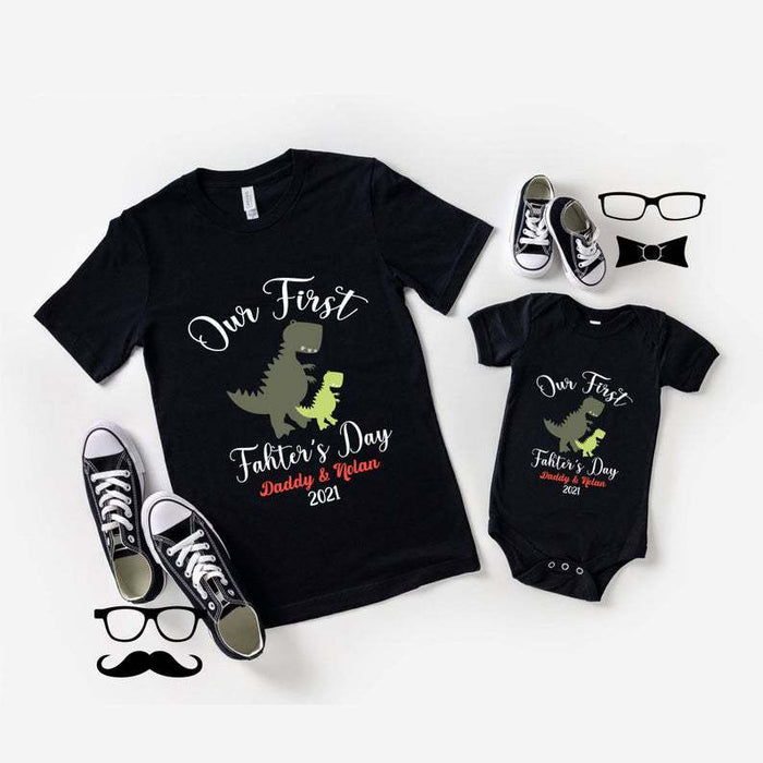 Personalized Dad Son Matching Shirts Our First Fathers Day Custom Baby Onesies