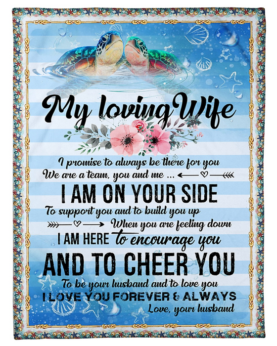 Personalized Blanket For Wife Print Cute Sea Turtle Love Quote For Wife Customized Blanket Gifts For Anniversary