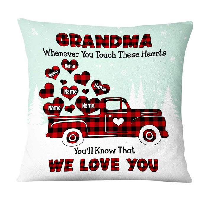 Personalized Square Pillow Gifts For Grandma Whenever You Touch These Hearts Plaid  Custom Grandkids Name Sofa Cushion