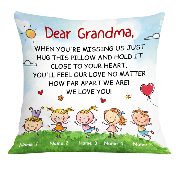 Personalized Square Pillow Gifts For Grandma Hold It Close To Your Heart Custom Grandkids Name Sofa Cushion For Birthday