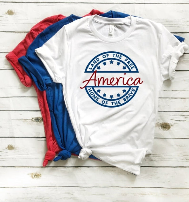 Classic T-Shirt For Independence Day America Land Of The Free Home Of The Brave Shirt Red White Blue Shirt