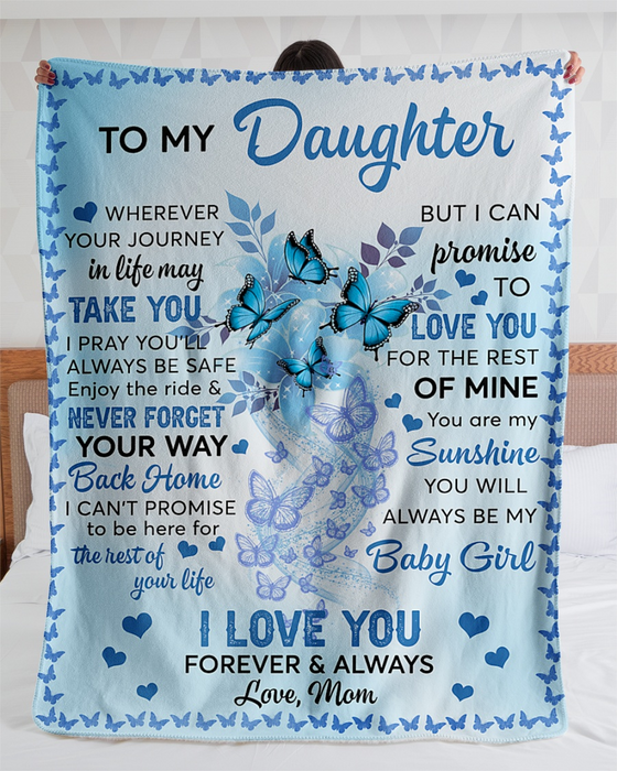 Personalized Fleece Blanket For Daughter Print Beautiful Butterfly Message For Daughter Customized Blanket Gifts for Birthday Graduation