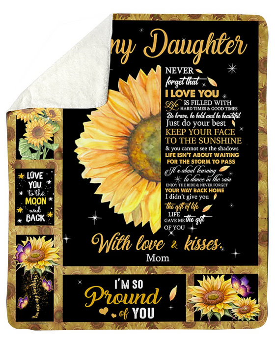 Personalized Fleece Blanket For Daughter Print Sunflower Beautiful Sweet For Daughter Customized Blanket Gifts for Birthday Mother's Day Thanksgiving