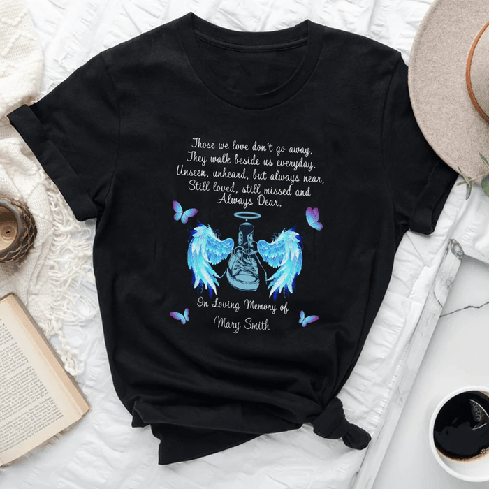 Personalized Memorial T-Shirt For Loss Of Loved Ones They Walk Beside Us Angel Wings Custom Name Bereavement Gifts