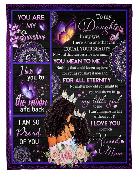 Personalized Fleece Blanket For Daughter Print Black Mom And Daughter Purple Butterfly Customized Blanket Gift For Birthday Graduation