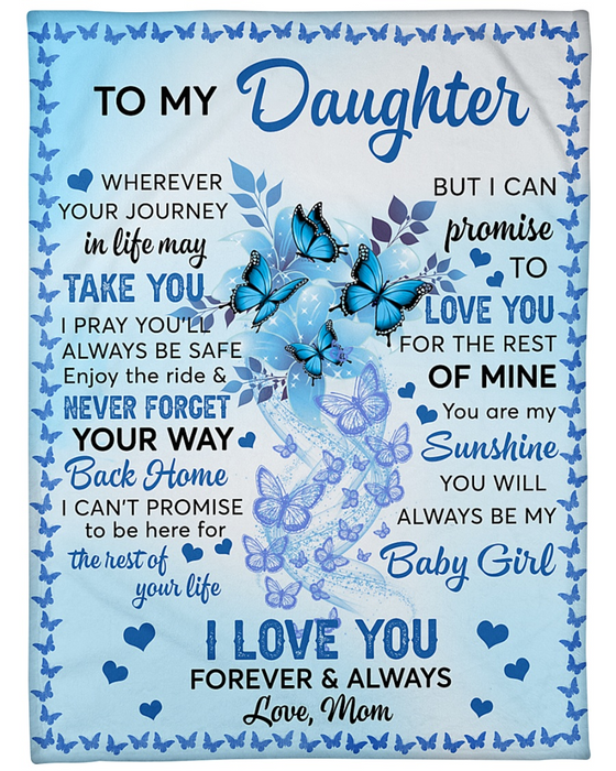 Personalized Fleece Blanket For Daughter Print Beautiful Butterfly Message For Daughter Customized Blanket Gifts for Birthday Graduation