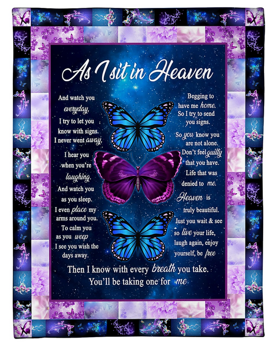 Purple Butterfly Fleece Blanket As I Sit In Heaven Blankets Soft Throw Lightweight Cozy Plush for Sofa Office Bed Living Room Outdoor Gifts for Christmas Birthday Fathers Day Mothers Day Thanksgiving