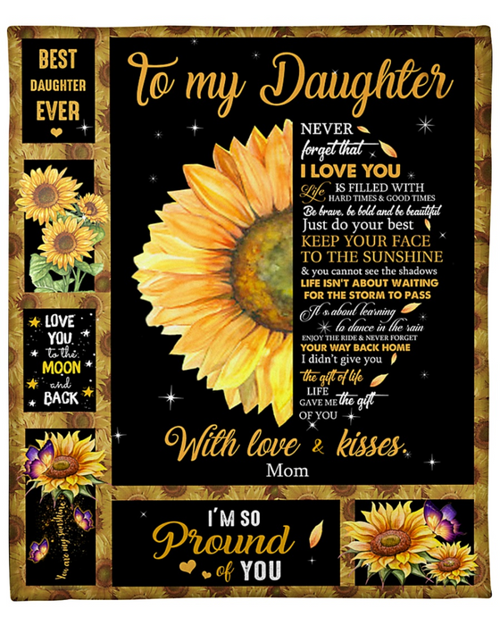 Personalized Fleece Blanket For Daughter Print Sunflower Beautiful Sweet For Daughter Customized Blanket Gifts for Birthday Mother's Day Thanksgiving