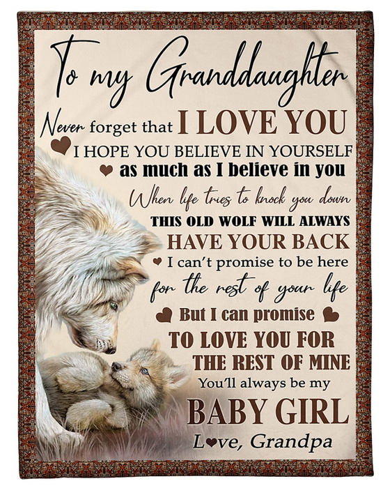 Personalized Fleece Blanket For Granddaughter Print Wolf Family Face Sweet Message For Granddaughter Customized Blanket Gift For Birthday Graduation
