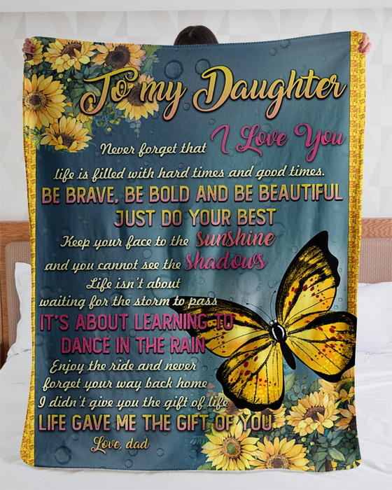 Personalized Fleece Blanket For Daughter Print Designed Butterfly And Sunflower Customized Blanket Gift For Birthday Graduation