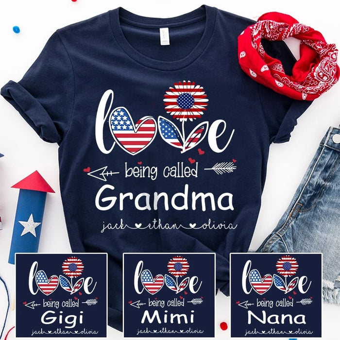 Personalized Grandma Shirt Gifts for Independence Day Daisy Love Being Called Nana USA Tshirt