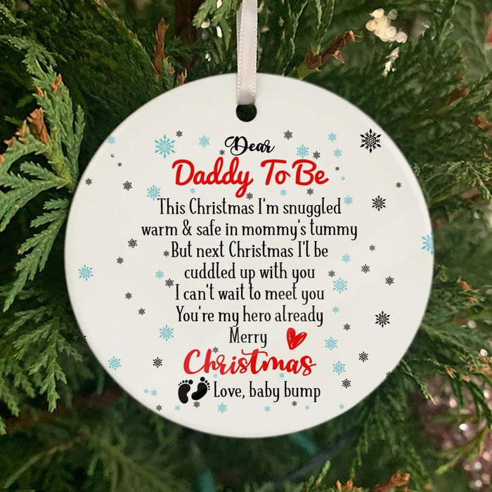 Personalized Circle Ornament Dear Daddy To Be Love Baby Bump Custom Expecting Dad Merry Christmas Ornaments