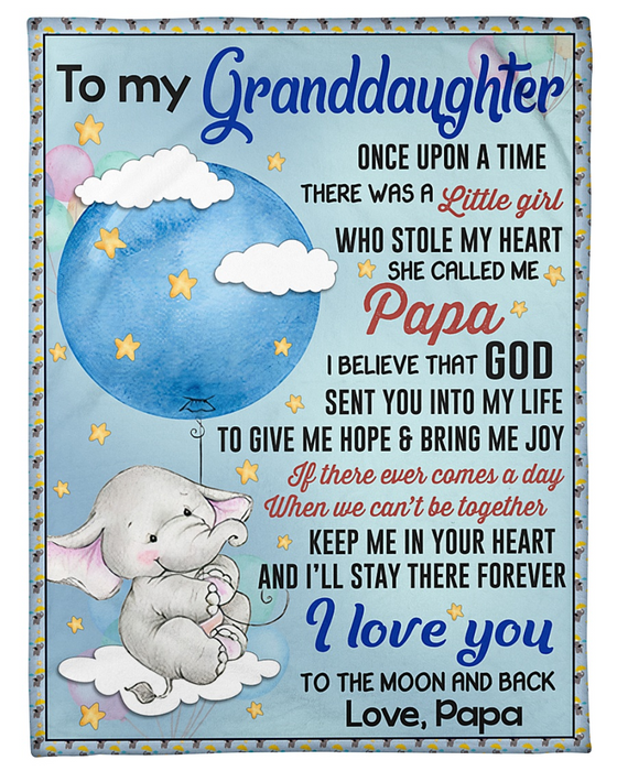 Personalized FLeece Blanket For Granddaughter Print Elephant Cute And Moon Customized Blanket Gift For Birthday Graduation