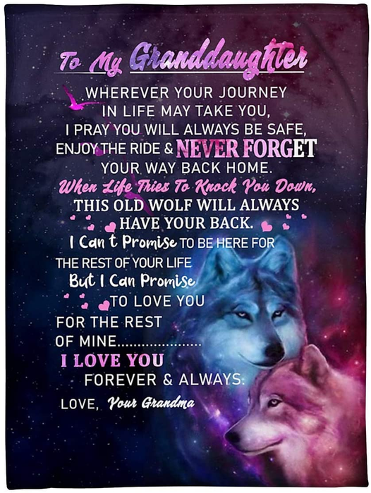 Personalized To My Granddaughter Blanket From Grandma Wherever Your Journey In Life May Take Wolf Printed