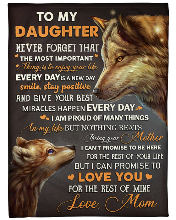 Personalized Fleece Blanket For Daughter Print Wolf Family Gift Daughter From Mom Customized Blanket Gift For Birthday Thanksgiving