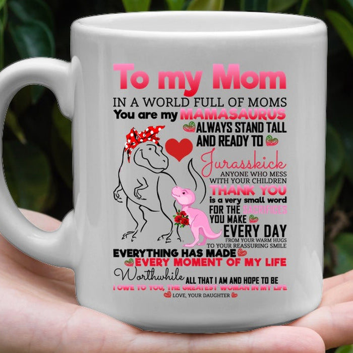 Personalized Coffee Mug For Mom Gifts for Mom from Daughter Print Cute Dinosaurs Family Customized Mug Gifts For Mothers Day 11Oz 15Oz Ceramic Coffee Mug