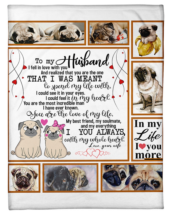 Personalized Fleece Blanket For Husband Print Pug Cute Love Quotes For Him Gifts For Men Customized Blanket Gift For Valentines Day Birthday Wedding