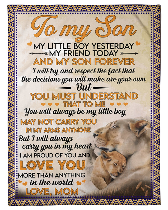 Personalized Fleece Blanket For Son Art Print Lion Cute Love Quotes For Son Customized Blanket Gifts For Birthday