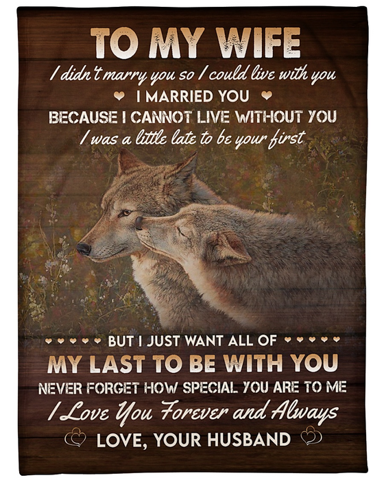 Personalized Blanket For Wife Print Wolf Family Sweet Message For Wife Customized Blanket Gifts For Anniversary