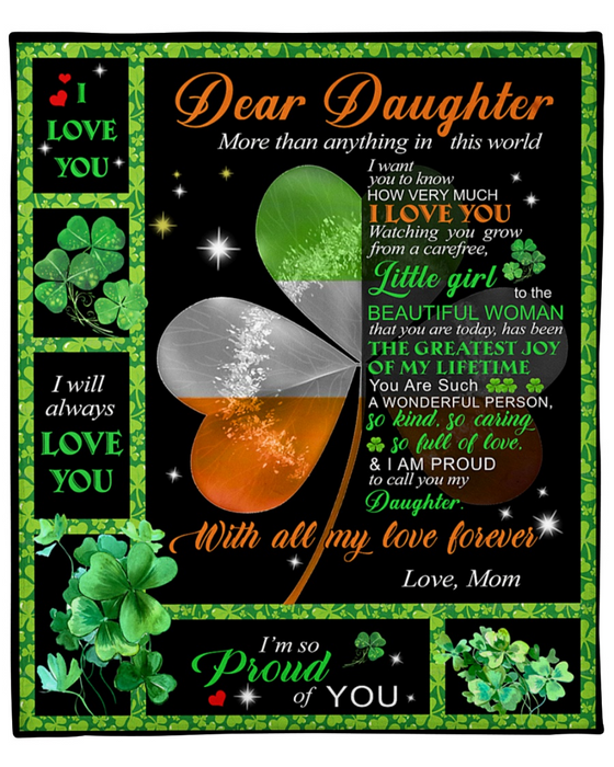 Personalized Fleece Blanket For Daughter Happy St Patricks Day Sweet Message For Daughter From Mom Customized Blanket Gifts St Patrick's Day