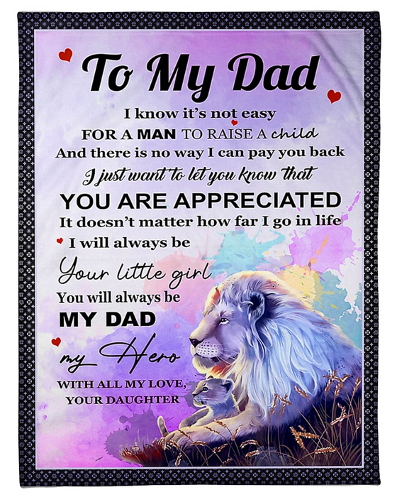 Personalized Fleece Blanket For Dad Print Lion Family Quotes For Dad Customized Blanket Gift For Fathers Day Birthday Thanksgiving Gift Idea For Dad