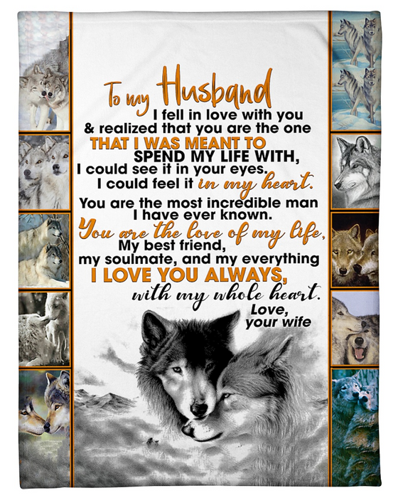 Personalized Fleece Blanket For Husband Print Wolf Family Love Quotes For Him Customized Blanket Gift For Valentines Day Birthday Anniversary Wedding