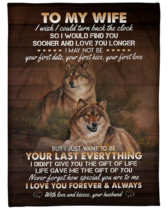 Personalized Blanket For Wife Print Couple Wolf Sweet Message For Wife Customized Blanket Gifts For Anniversary