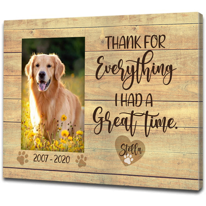 Personalized Memorial Gifts Canvas Wall Art For Loss Of Cat Dog Pawprints Vintage I Had A Great Time Custom Name & Photo