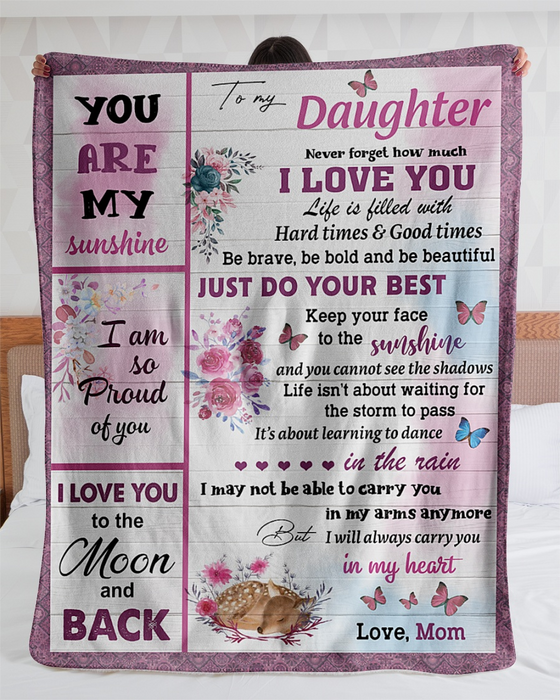 Personalized To My Daughter Blanket From Mom Never Forget How Much I Love You Flower & Butterfly Printed