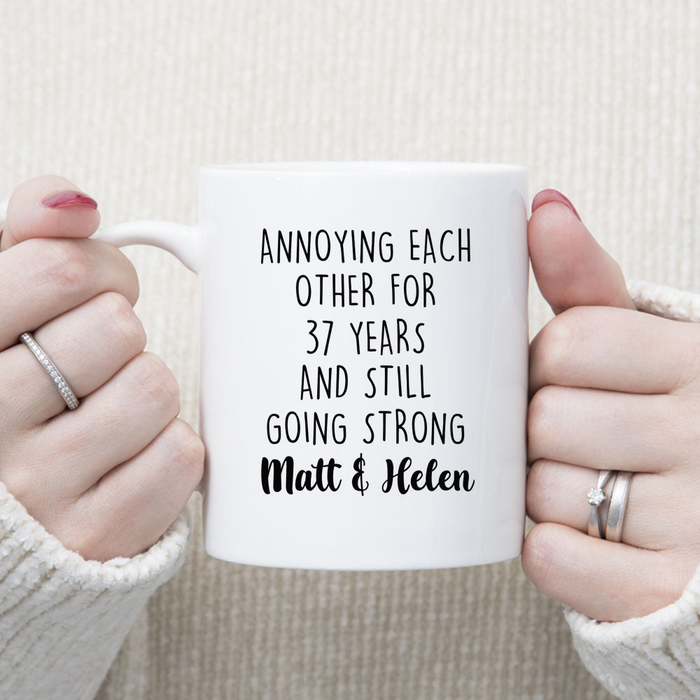 Personalized Coffee Mug Gifts For Couple Annoying Each Other For Years & Strong Custom Name White Cup For Anniversary