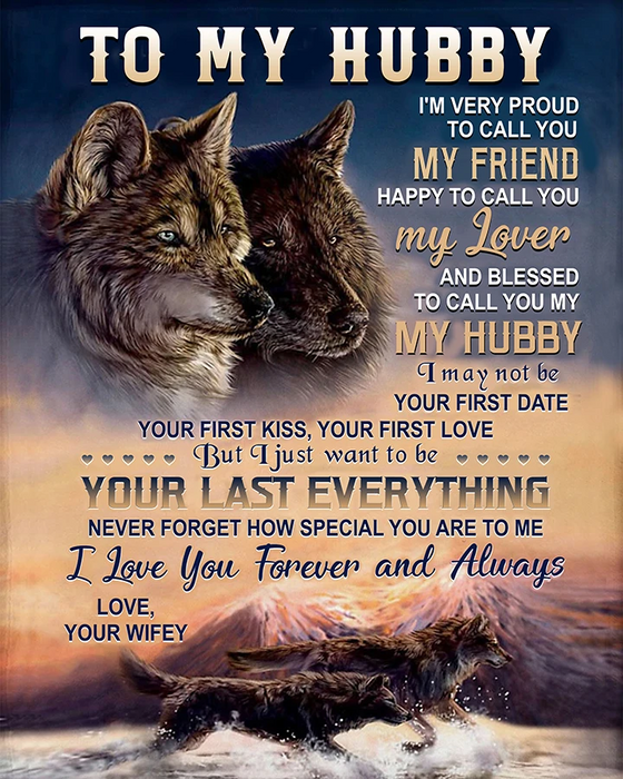 Personalized Fleece Blanket For Hubby Print Black Wolf Family Love Quote For Husband Customized Blanket Gifts For Anniversary