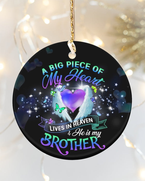 Memorial Ornament To My Brother A Big Piece Of My Heart Lives In Heaven Angel Wings With Butterflies Ornament Keepsake