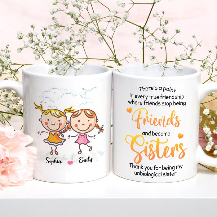 Personalized Ceramic Coffee Mug For Bestie BFF Friends Become Sisters Cute Girls Print Custom Name 11 15oz Cup