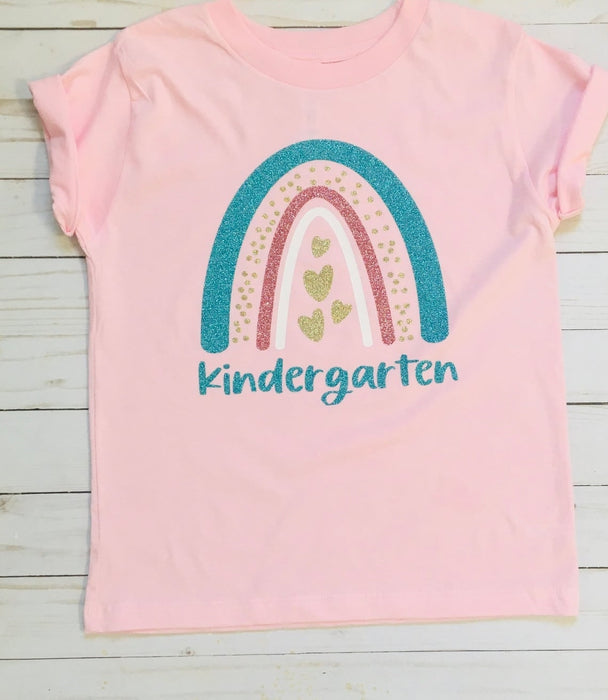 Personalized T-Shirt For Kids Hello Kindergarten With Cute Rainbow Printed Custom Grade Level Back To School Outfit