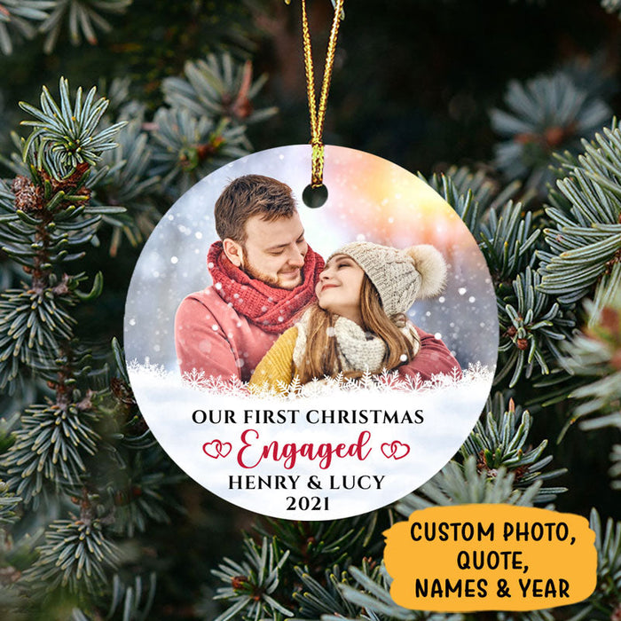 Personalized Ornament Gifts For Couples Our First Christmas Snow Hearts Custom Name Photo Tree Hanging On Anniversary