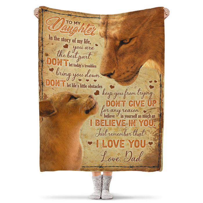 Personalized To My Daughter Vintage Blanket From Dad Believe In Yourself Custom Name Lion Dad And Baby Printed