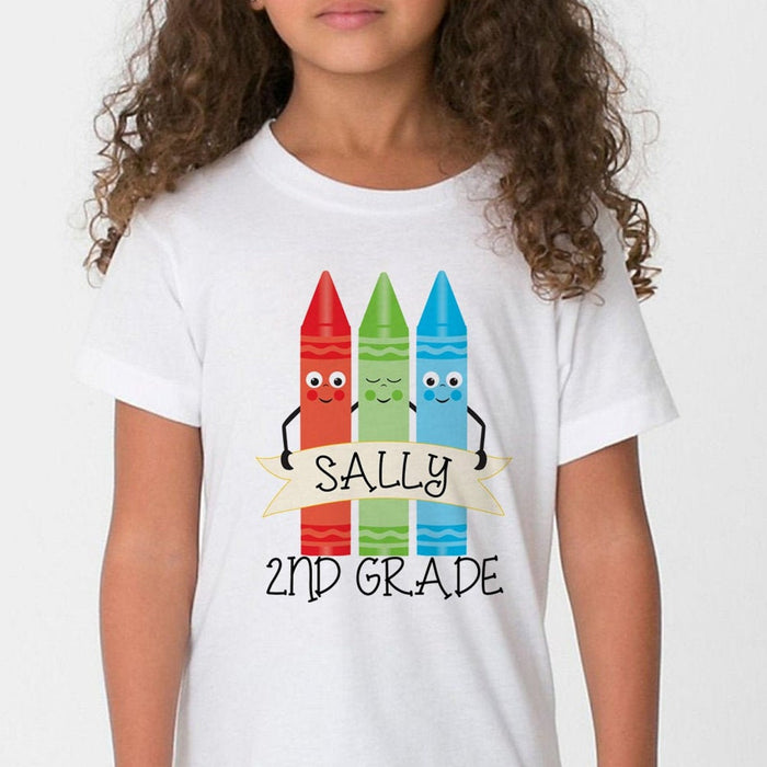 Personalized T-Shirt For Kids 2nd Grade Custom Name & Grade Level Red Green Blue Pencil Back To School Outfit
