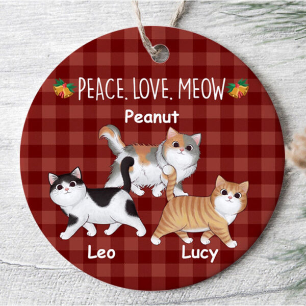Personalized Ornament For Cat Lovers Peace Love Meow Jingle Bells Custom Name Tree Hanging Gifts For Christmas
