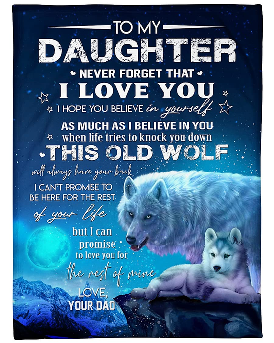 Personalized To My Daughter Blanket From Dad Never Forget That I Love You Old Wolf & Baby Wolf Printed Fleece Blanket