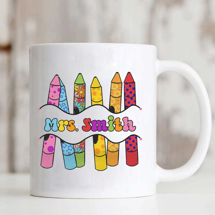 Personalized Coffee Mug For Teacher Colorful Crayons Monogram Design Custom Name Ceramic Cup Gifts For Back To School