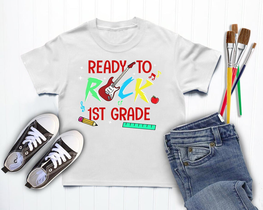 Personalized T-Shirt For Kids Ready To Rock 1st Grade Custom Grade Level Back To School Outfit
