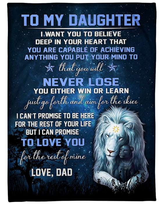 Personalized Blanket To My Daughter From Dad Win Or Learn Old & Baby Lion Print Galaxy Background Custom Name