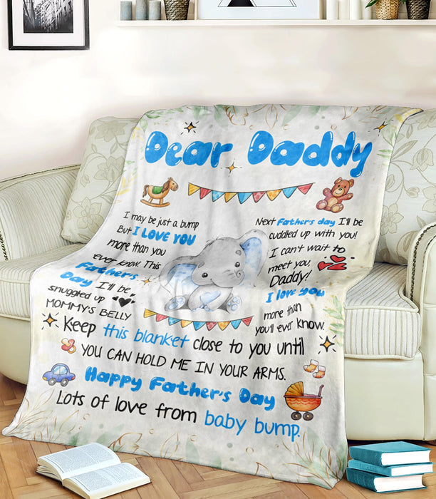 Personalized Blanket To My Dad From Baby Bump Happy Father's Day Cute Baby Elephant Cartoon Style Custom Name