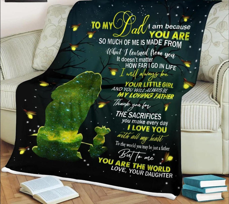 Personalized To My Dad Lion And Firefly Print Fleece Blanket From Daughter But To Me You Are The World Custom Name
