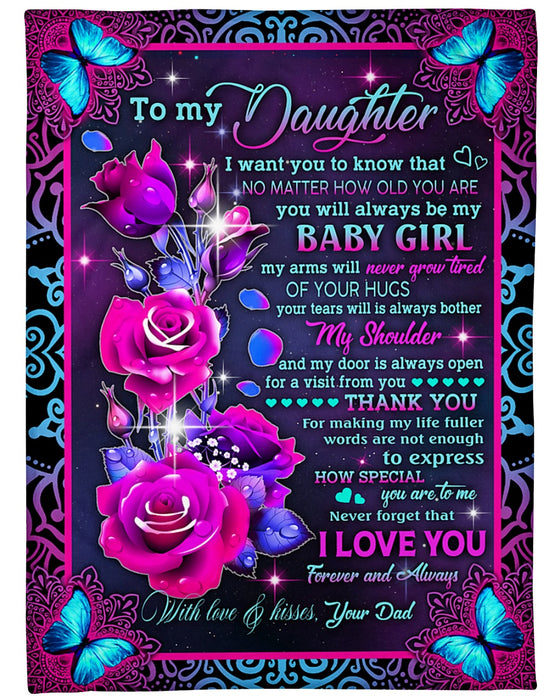 Personalized Blanket To My Daughter From Dad I Love You Butterfly & Rose Printed Mandala Style Custom Name